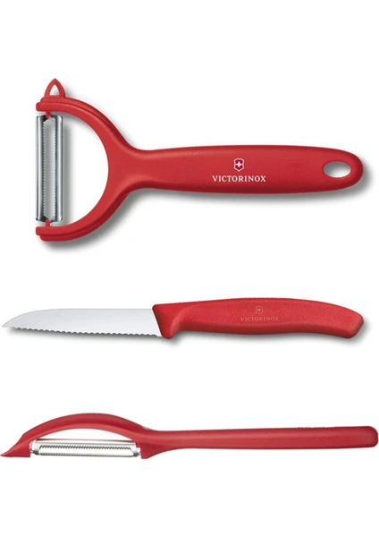 Victorinox Yan ve Sapan Soyacak 8 cm Tırtırlı 3'lü Set Kırmızı