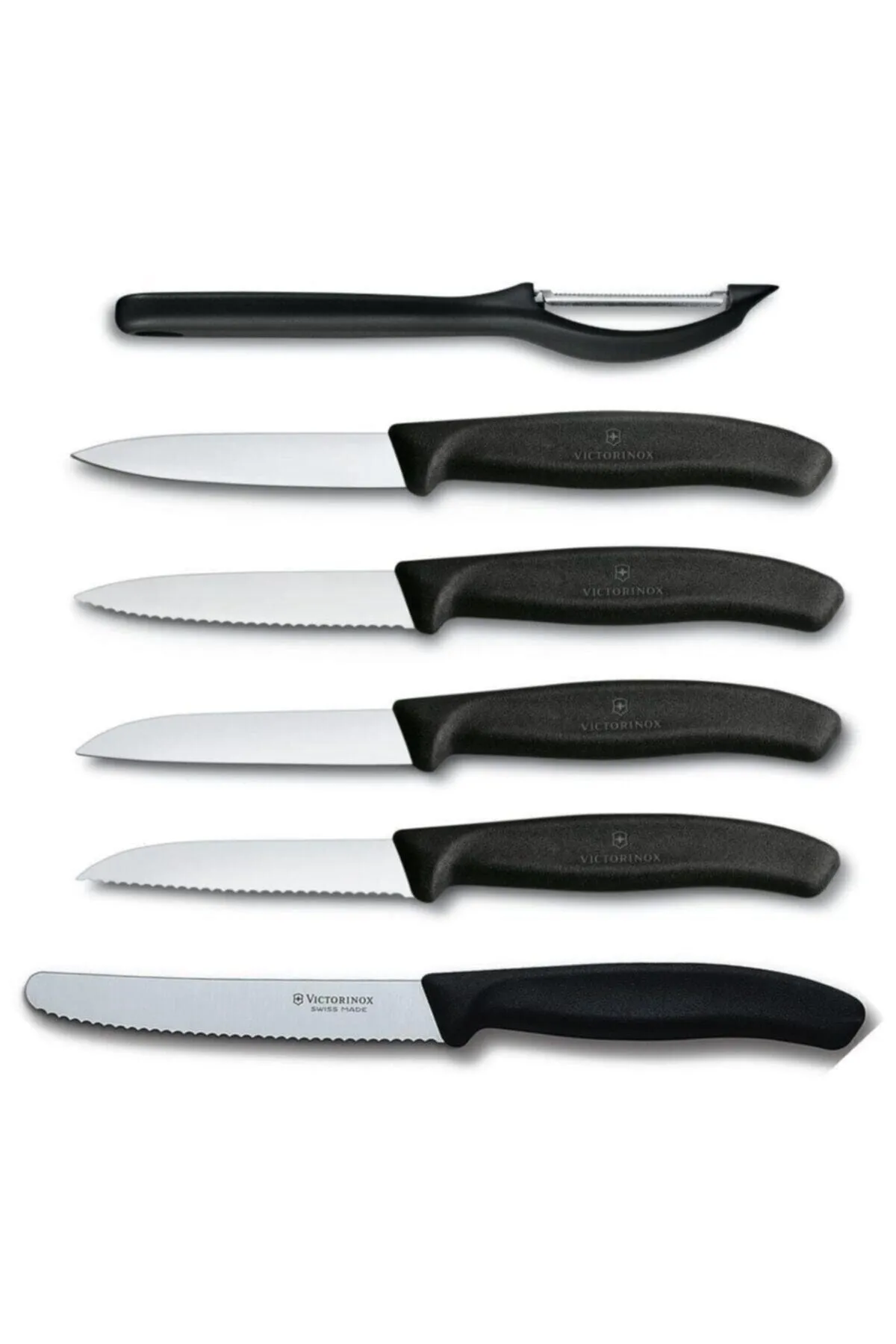 VICTORINOX 6 Parça Siyah Soyma Bıçak Seti Ve Soyacak