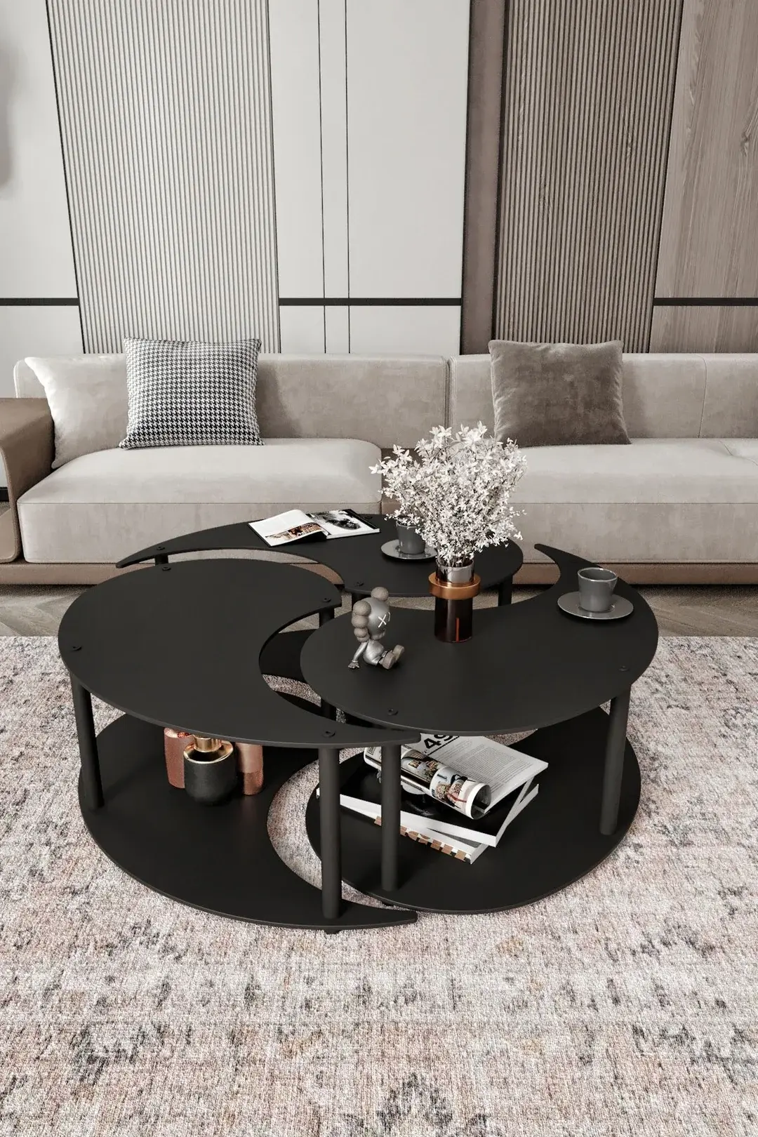 Ravilo Yin Yang 3'lü Orta Sehpa 90 cm