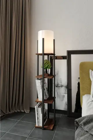 Ravilo Barok Dekoratif Raflı Lambader Ceviz