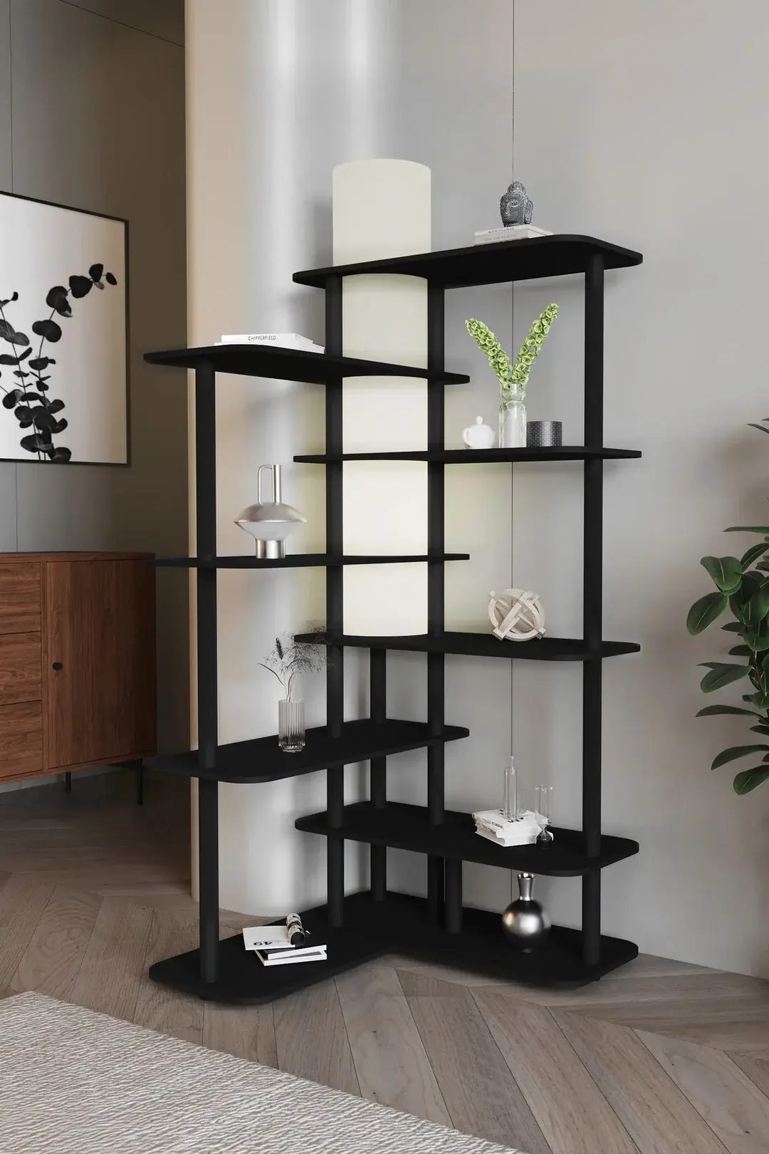 Ravilo Cross Dekoratif Raflı Kitaplık Lambader