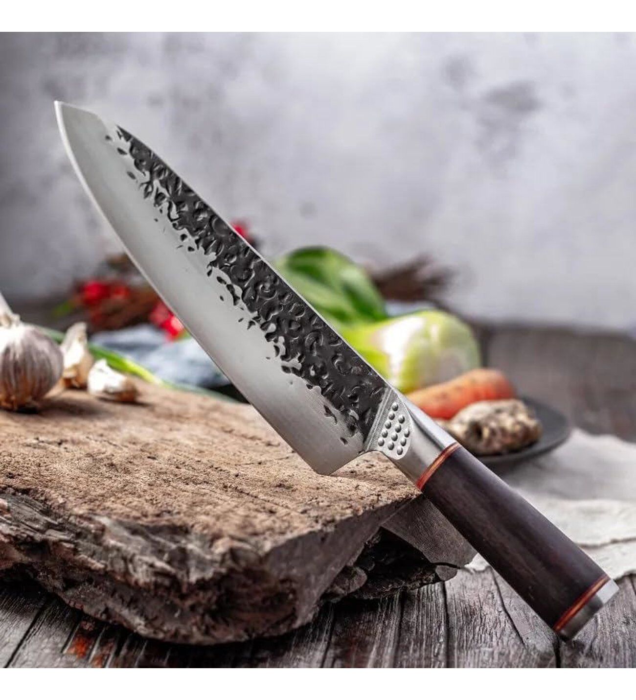 Ceronni El Dövmesi Abanoz Ağacı Saplı Japon Tarzı Şef Bıçağı