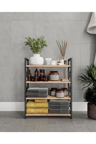 Ravilo Çok Amaçlı Dekoratif Banyo Rafı 4 Katlı Meşe