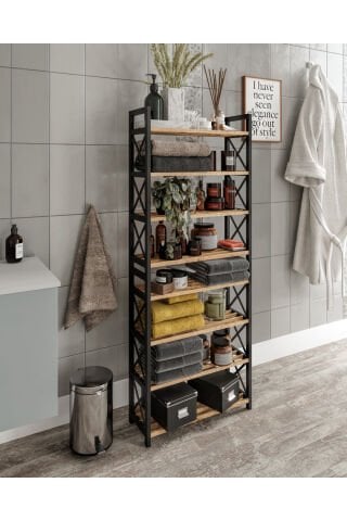 Ravilo Çok Amaçlı Dekoratif Banyo Rafı 8 Katlı Meşe