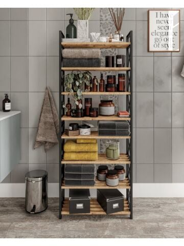 Ravilo Çok Amaçlı Dekoratif Banyo Rafı 8 Katlı Meşe