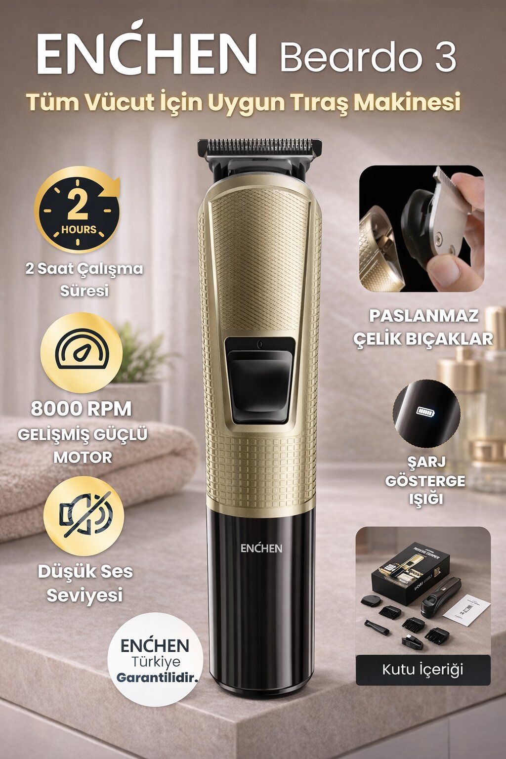 Beardo 3 Gold Çok Fonksiyonlu Tüm Vücut İçin Uygun Şarjlı Saç ve Tıraş Makinesi