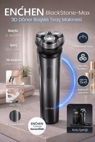 Blackstone Max Siyah Çift Yönlü Kavisli Bıçaklı Şarjlı Islak-Kuru Tıraş Makinesi