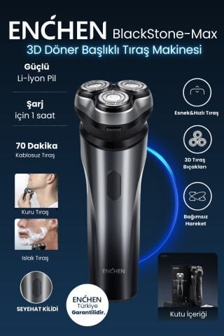 Blackstone Max Siyah Çift Yönlü Kavisli Bıçaklı Şarjlı Islak-Kuru Tıraş Makinesi