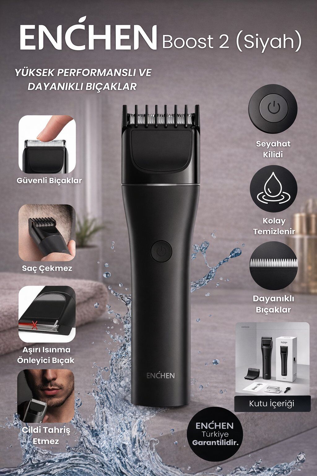 Boost 2 Siyah Taşınabilir Şarjlı Saç Kesim Makinesi