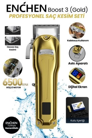 Boost 3 Gold Ayarlanabilir Başlıklı Dijital Göstergeli Şarjlı Profesyonel Saç Kesim Makinesi