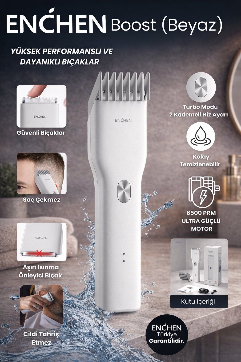 Boost Beyaz Taşınabilir Şarjlı Saç Kesim Makinesi