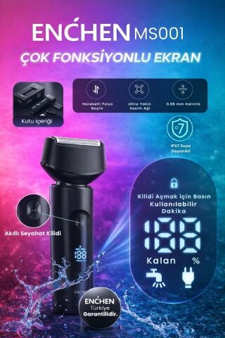 MS001 Siyah Dijital Ekranlı Ultra Yakın Kesim Folyo Başlıklı Şarjlı Tıraş Makinesi