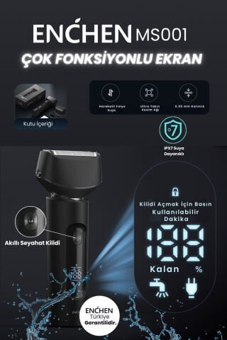MS001 Siyah Dijital Ekranlı Ultra Yakın Kesim Folyo Başlıklı Şarjlı Tıraş Makinesi