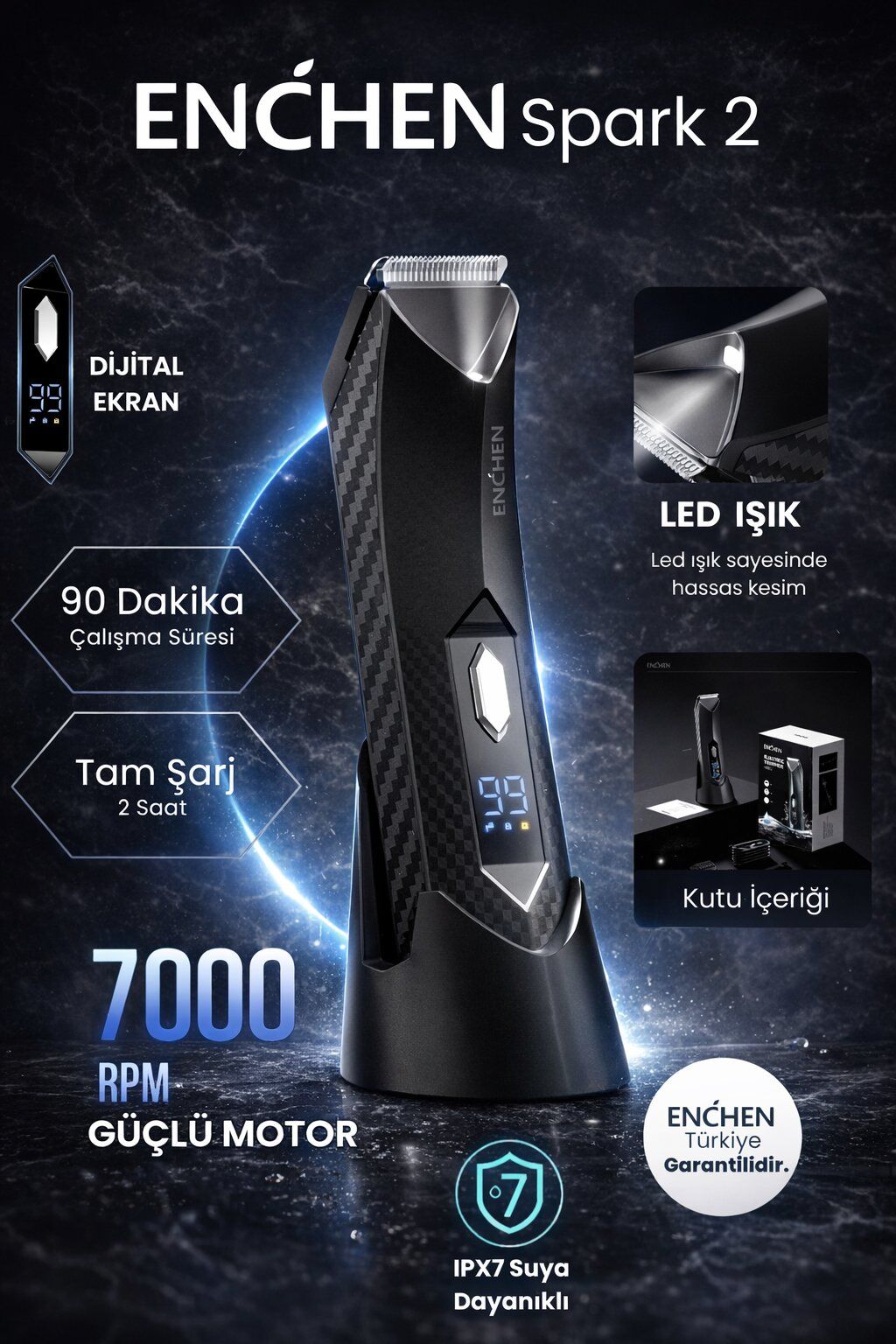 Spark 2 Led Işıklı Şarjlı Çok Fonksiyonlu Saç ve Tıraş Makinesi