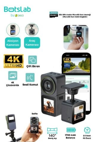 V9H 4K / Wifi / 140°ultra Geniş Açı/ 3 IN 1 (Araç - Motor - Aksiyon) Kamerası