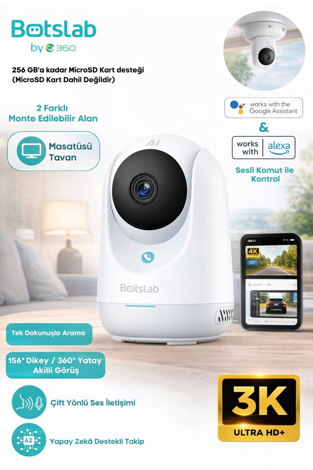 2C Pro Smart Camera - 3K / Tek Tuşla Sesli Arama / 360 Akıllı Güvenlik Kamerası - C222