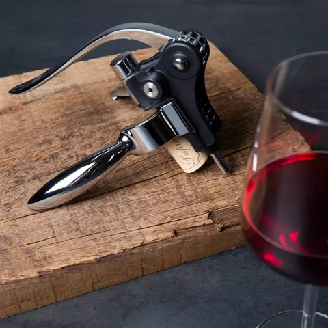 Vacu Vin Kaldıraçlı Tirbuşon Yatay, Paslanmaz Çelik, Siyah, Kutulu
