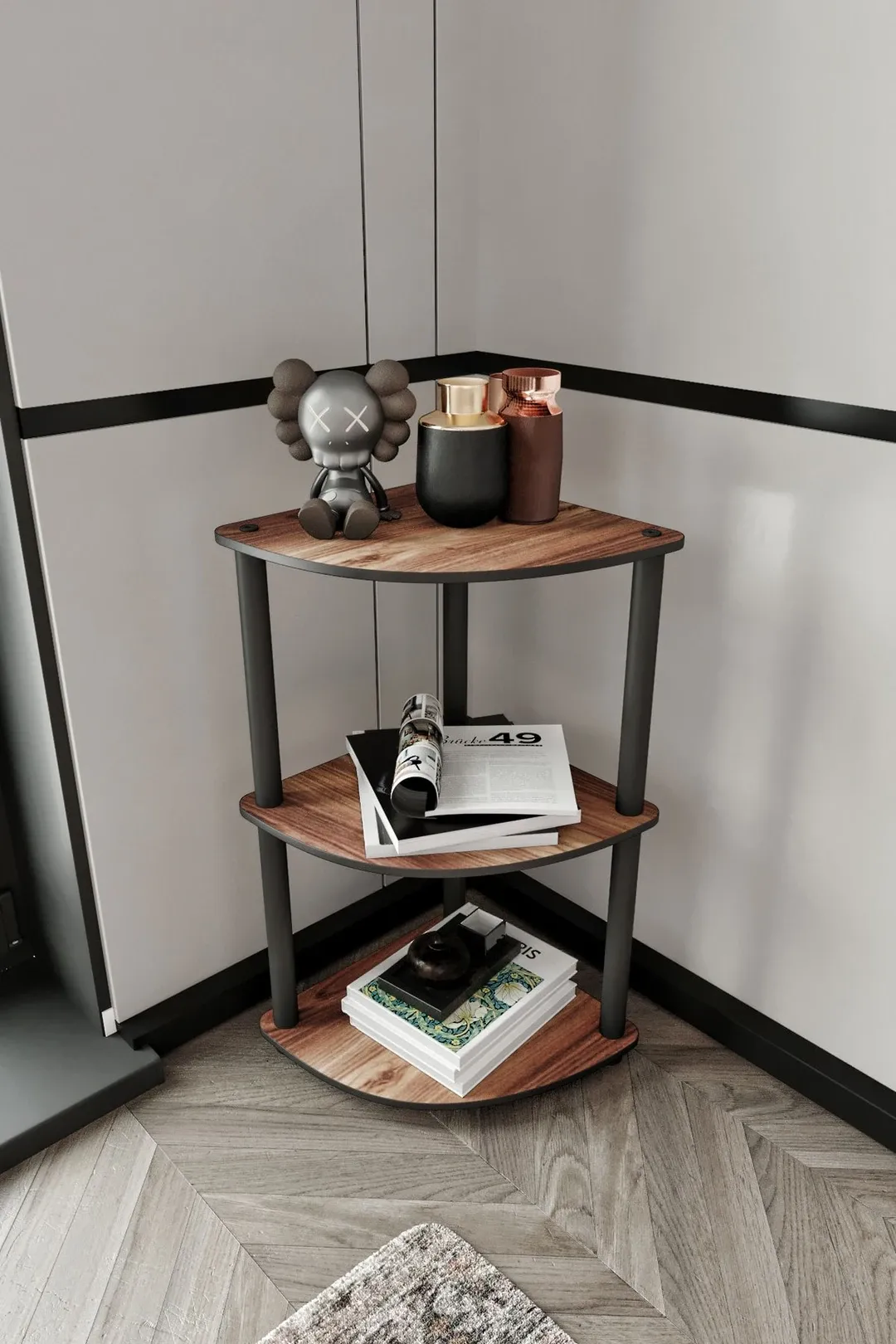 Ravilo 3 Katlı Dekoratif Köşe Kitaplık