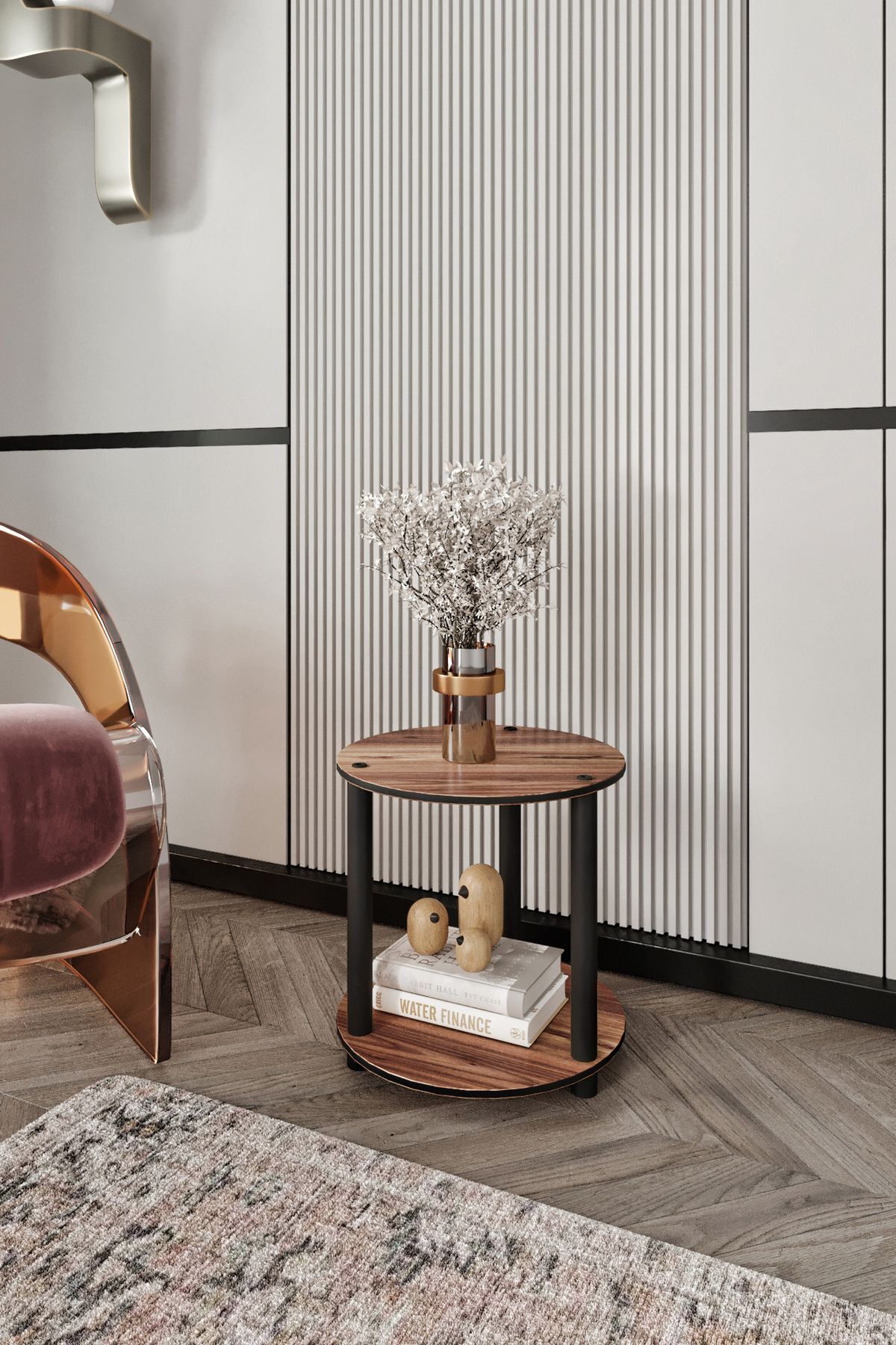 Ravilo 2 Katlı Dekoratif Yuvarlak Kitaplık