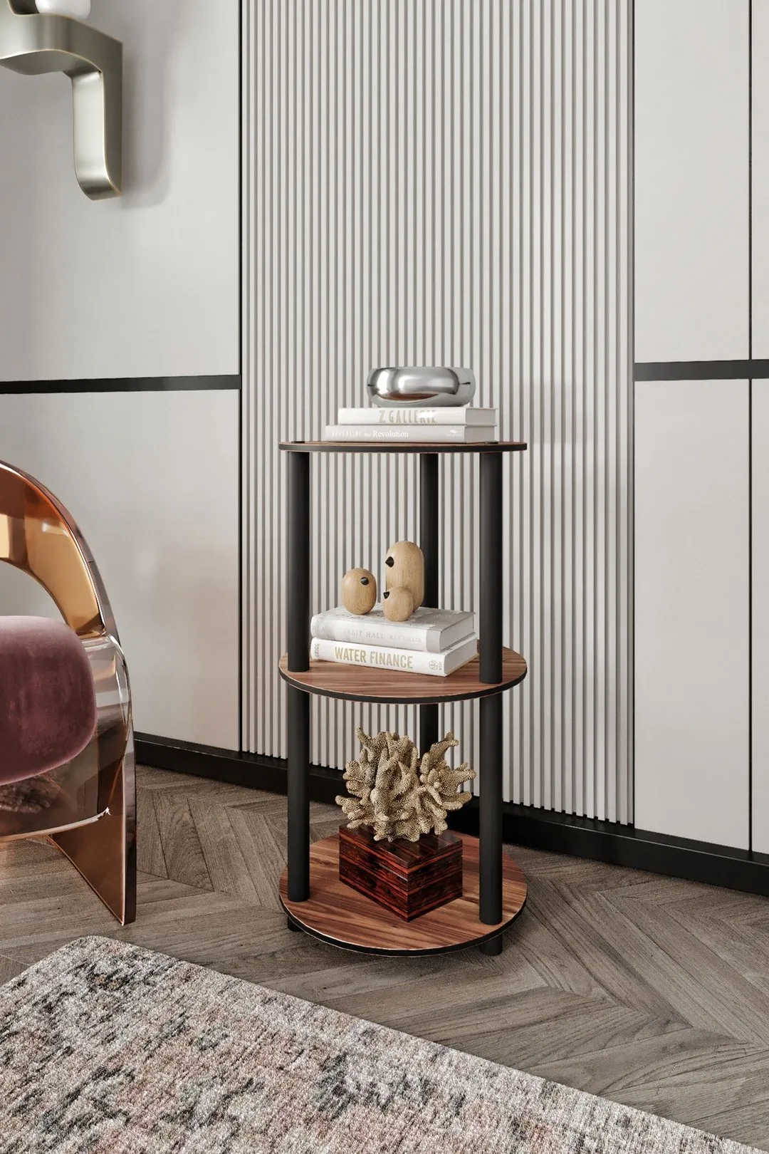 Ravilo 3 Katlı Dekoratif Yuvarlak Kitaplık