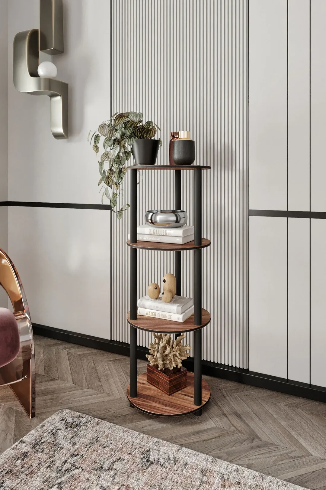 Ravilo 4 Katlı Dekoratif Yuvarlak Kitaplık