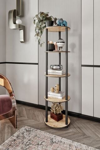 Ravilo 5 Katlı Dekoratif Yuvarlak Kitaplık