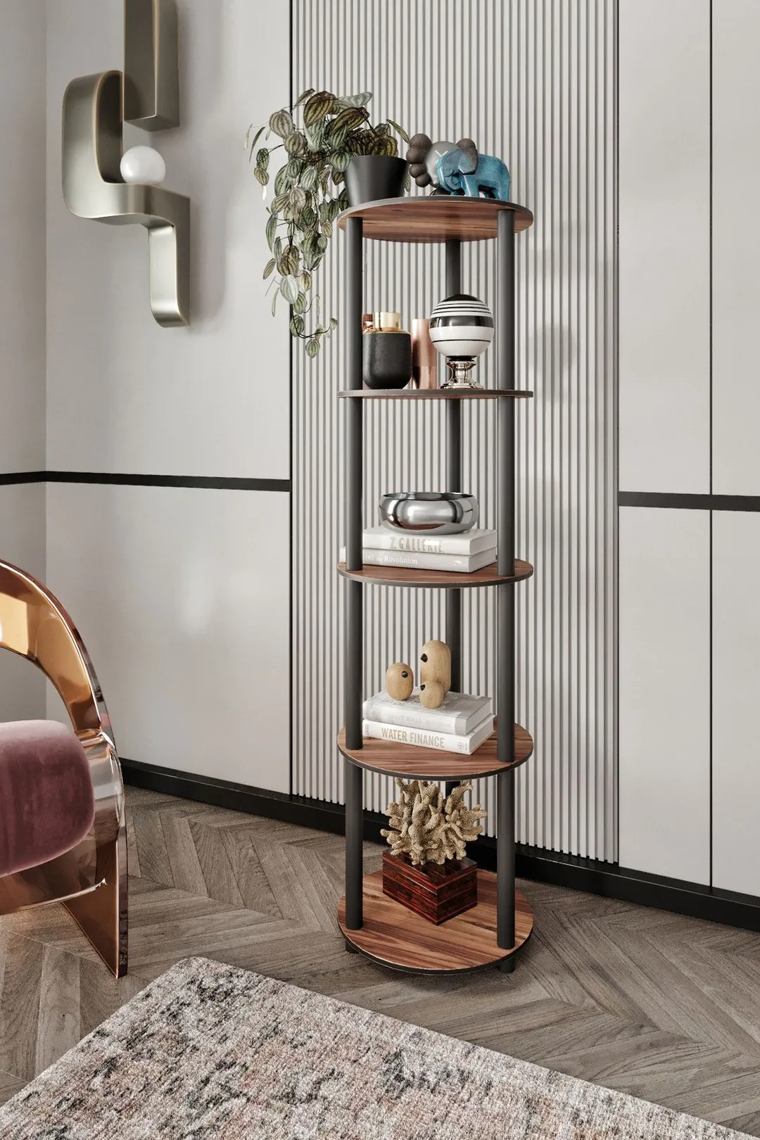 Ravilo 5 Katlı Dekoratif Yuvarlak Kitaplık