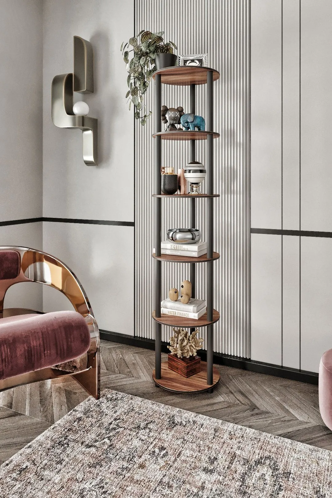 Ravilo 6 Katlı Dekoratif Yuvarlak Kitaplık