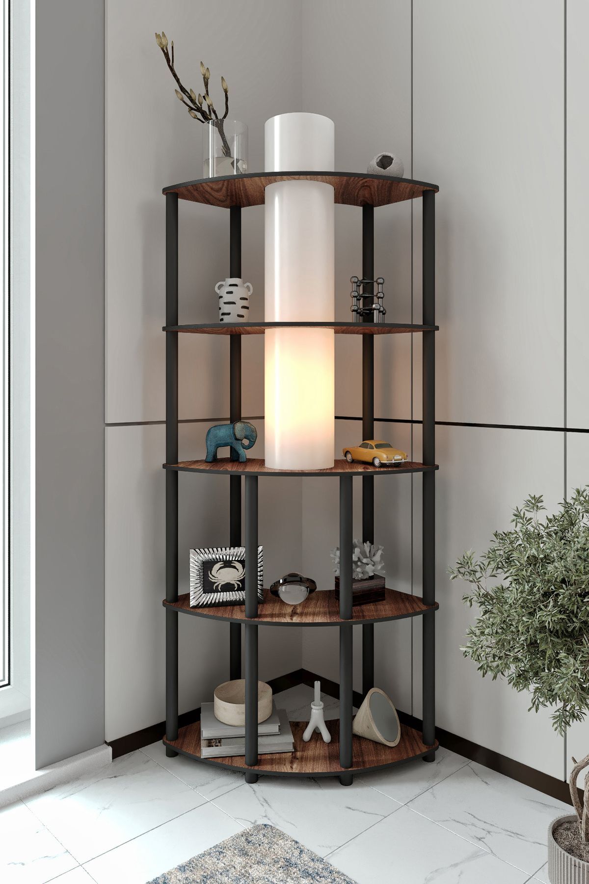 Ravilo Conrad Çift Yön Kullanım Raflı Köşe Lambader