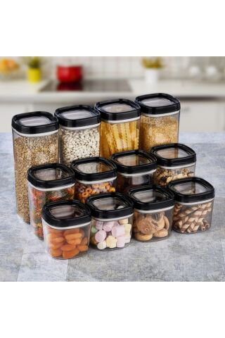Ceronni Bonny Erzak Saklama Kabı 12Li Set 1,8 Lt 1 Lt 600 ml Siyah