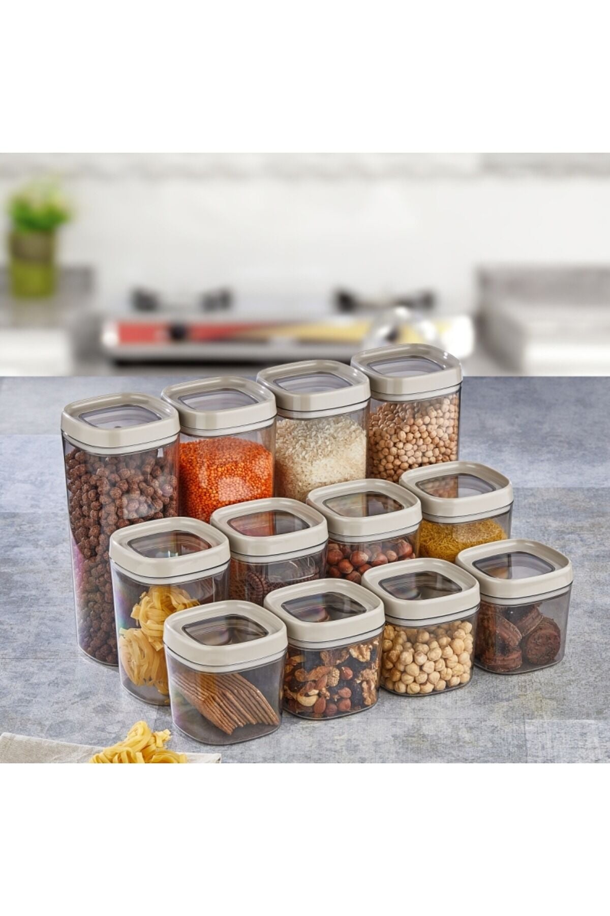 Ceronni Bonny Erzak Saklama Kabı 12Li Set 1,8 Lt 1 Lt 600 ml Bej