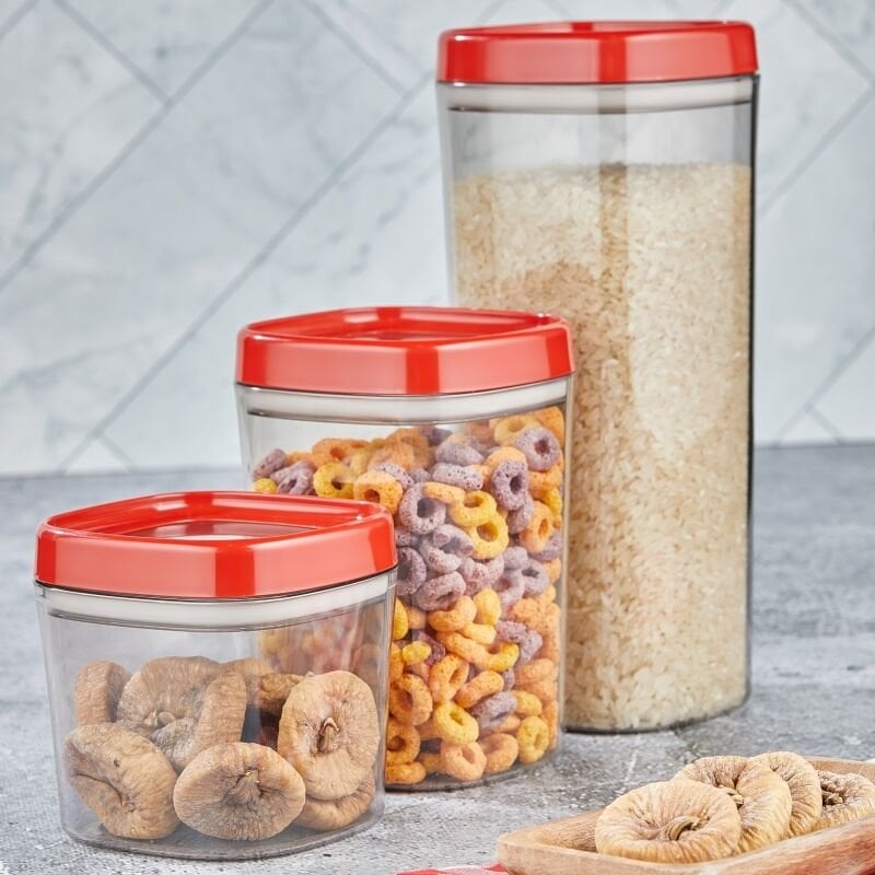 Ceronni Bonny Erzak Saklama Kabı 3lü Set 1,8Lt - 1Lt - 600Ml Kırmızı