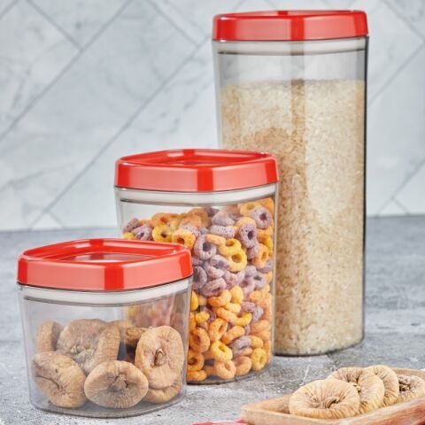 Ceronni Bonny Erzak Saklama Kabı 3lü Set 1,8Lt - 1Lt - 600Ml Kırmızı