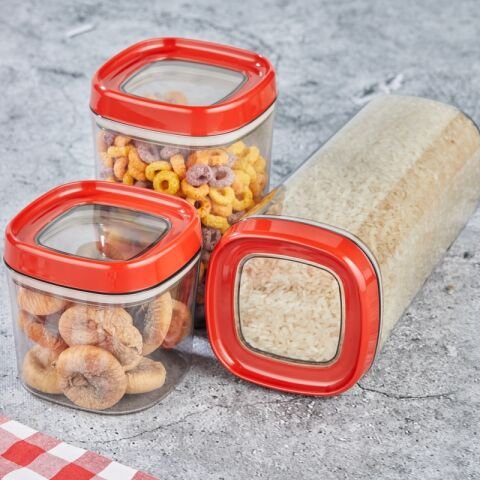 Ceronni Bonny Erzak Saklama Kabı 3lü Set 1,8Lt - 1Lt - 600Ml Kırmızı