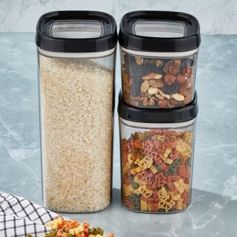 Ceronni Bonny Erzak Saklama Kabı 3lü Set 1,8Lt - 1Lt - 600Ml Siyah