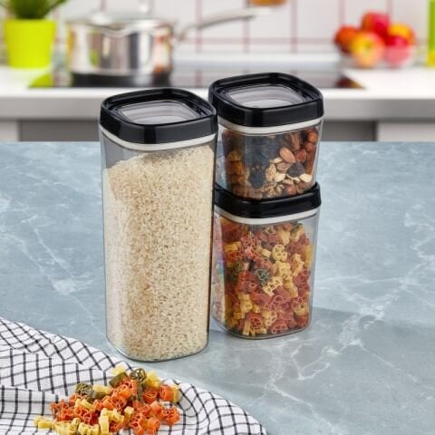 Ceronni Bonny Erzak Saklama Kabı 3lü Set 1,8Lt - 1Lt - 600Ml Siyah