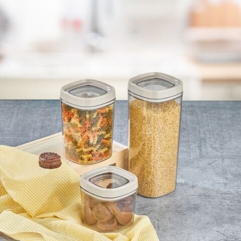 Ceronni Bonny Erzak Saklama Kabı 3lü Set 1,8Lt - 1Lt - 600Ml Bej
