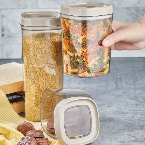 Ceronni Bonny Erzak Saklama Kabı 3lü Set 1,8Lt - 1Lt - 600Ml Bej