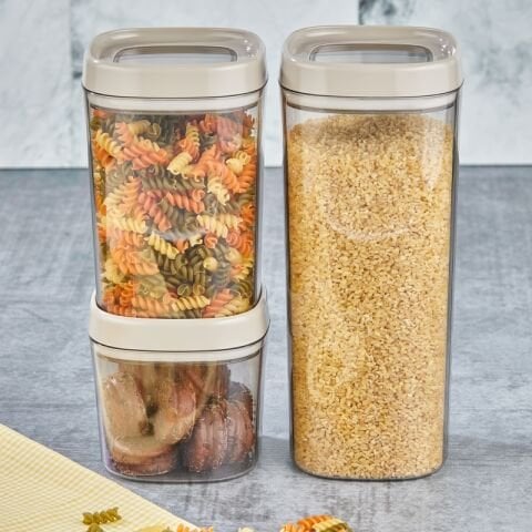 Ceronni Bonny Erzak Saklama Kabı 3lü Set 1,8Lt - 1Lt - 600Ml Bej
