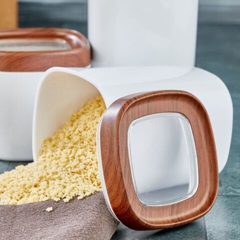 Ceronni Bonny Erzak Saklama Kabı 3Lü Set Ahşap Kaplama Kapak Renkli Hazne 1,8Lt - 1Lt - 600Ml Koyu Ahşap