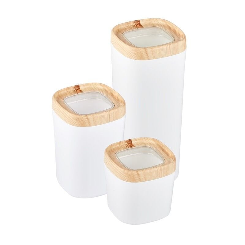 Ceronni Bonny Erzak Saklama Kabı 3Lü Set Ahşap Kaplama Kapak Renkli Hazne 1,8Lt - 1Lt - 600Ml Açık Ahşap