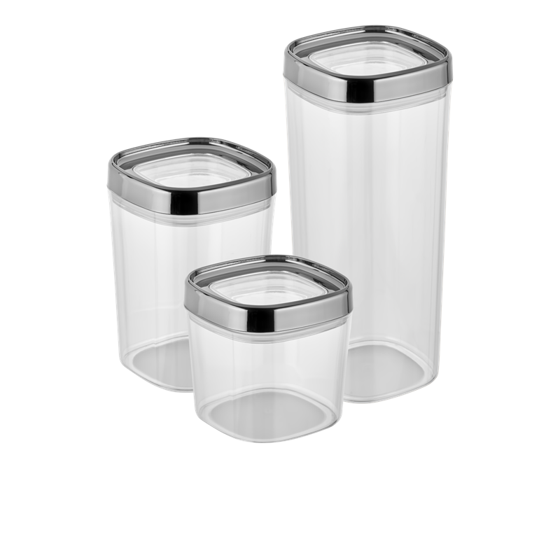 Ceronni Bonny Erzak Saklama Kabı 3Lü Set Metalik Kaplama Kapak 1,8Lt - 1Lt - 600Ml