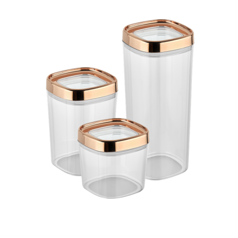 Ceronni Bonny Erzak Saklama Kabı 3Lü Set Metalik Kaplama Kapak 1,8Lt - 1Lt - 600Ml