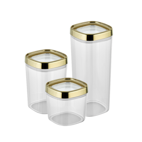 Ceronni Bonny Erzak Saklama Kabı 3Lü Set Metalik Kaplama Kapak 1,8Lt - 1Lt - 600Ml