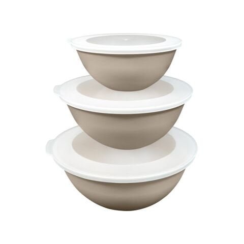 Ceronni Lunar Kapaklı Kase 3Lü Set 3Lt 2Lt 1Lt Bej